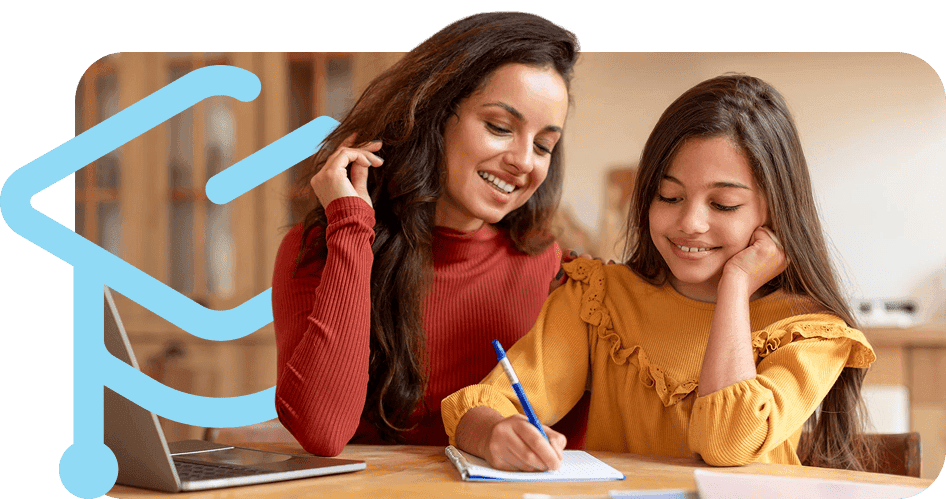 Mother and daughter studying together.